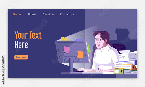 Workaholism landing page vector template. Work addiction website interface idea with flat illustrations. Burnout syndrome homepage layout. Career stress web banner, webpage cartoon concept