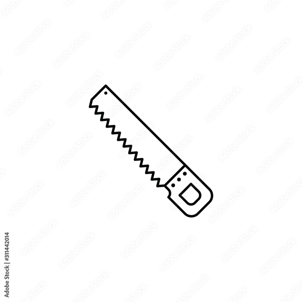 Black line Garden saw. Hand saw icon isolated on white background. Vector Illustration