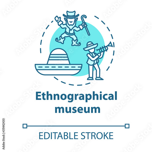Ethnographical museum concept icon. Global heritage display. Anthropology, traditions. Cultural exposition idea thin line illustration. Vector isolated outline drawing. Editable stroke