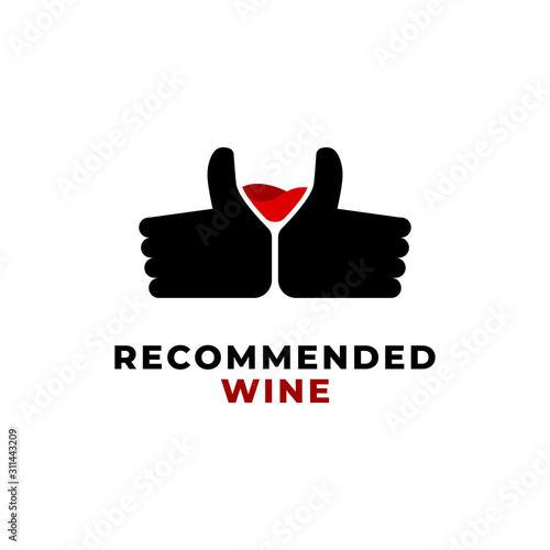 Recommended Wine Bar with Thumb Up Double Logo Vector Icon Illustration