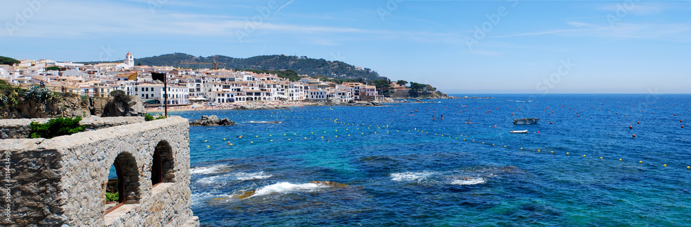 Panorama of Calella de Palafrugell, Girona, Spain. Old fishing catalonian village, formed by several coves, which still retains its charm.