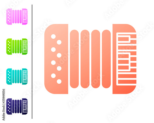 Coral Musical instrument accordion icon isolated on white background. Classical bayan, harmonic. Set color icons. Vector Illustration