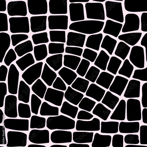 Seamless pattern with black stones on a pink background. Vector.