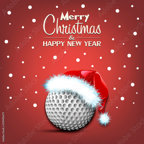 New year and golf ball in santa hat