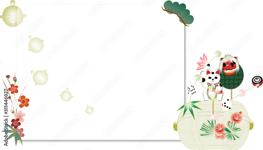 お正月の縁起物の俵飾りのイラストメッセージボード素材白背景 Stock Illustration Adobe Stock