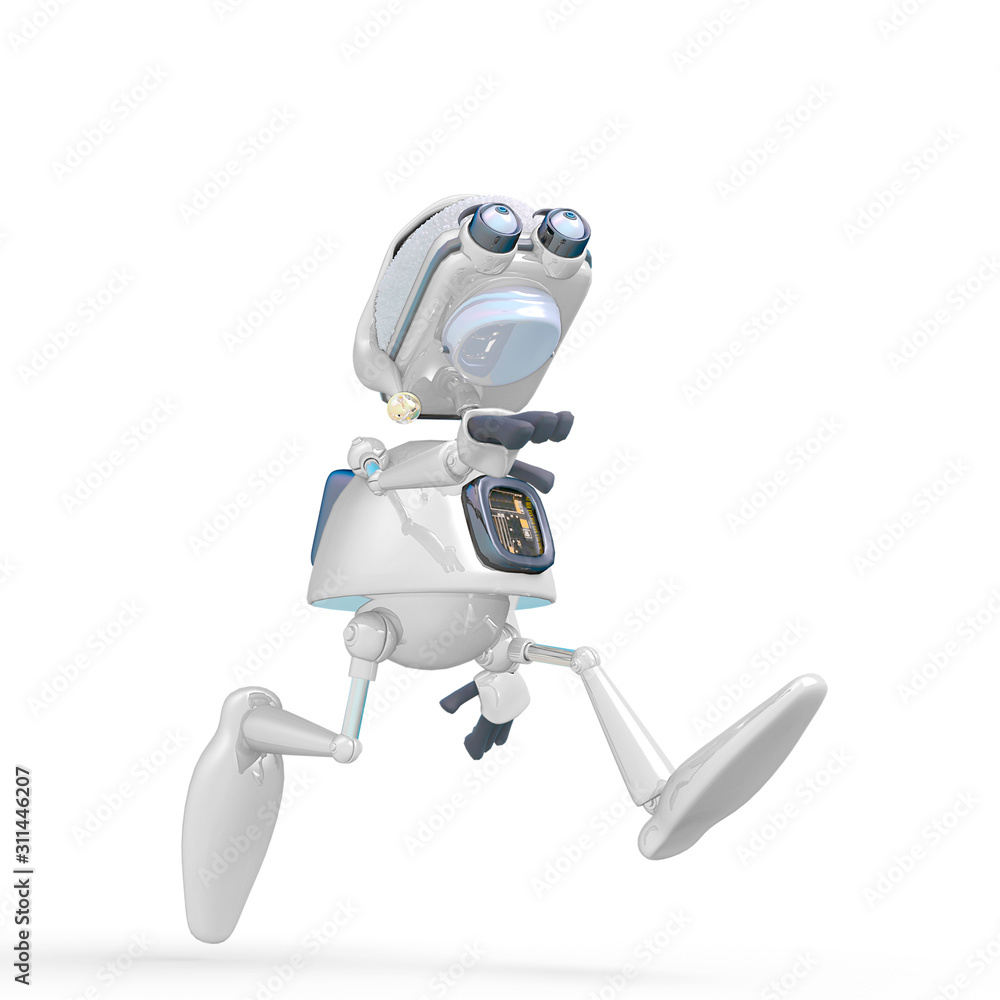 santa bot running and looking up for xmas in white background