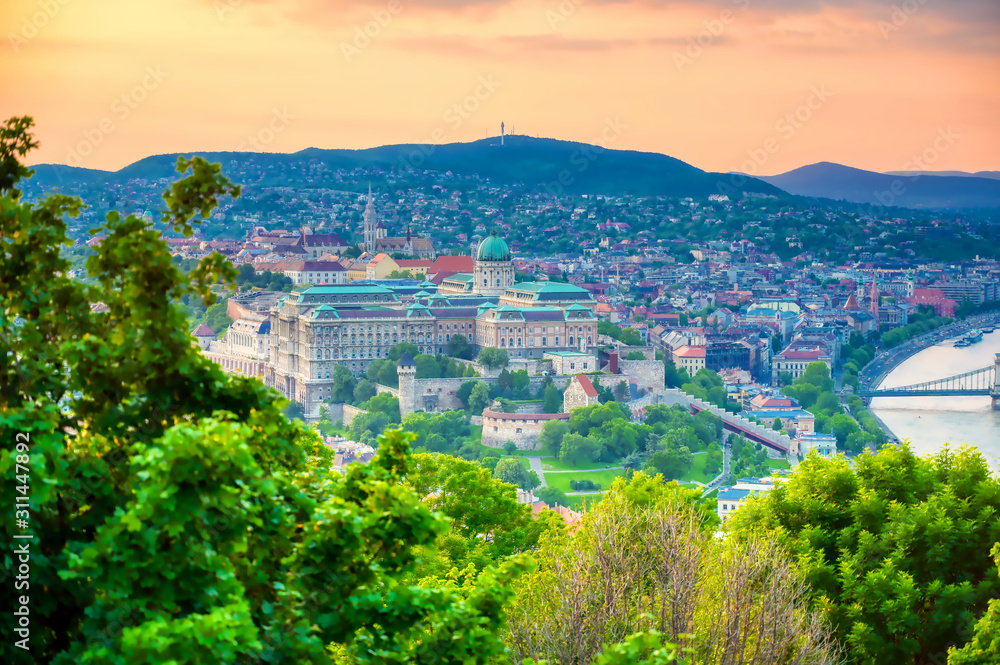 A view of Buda Castle in Budapest, Hungary at susnet.