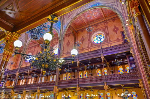 Budapest, Hungary - May 26, 2019 - The Interior of the Dohany Street Synagogue, built in 1859, located in Budapest, Hungary. photo