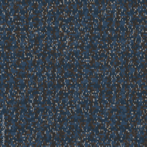 Dense packed noise close up mini pixel grid. Mosaic texture background. Dark camo marl abstract seamless pattern. Melange masculine  all over print. Repeat swatch tile digital vector. EPS 10
