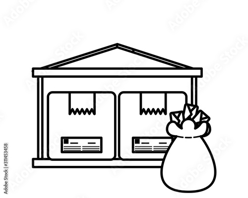 warehouse with boxes and envelopes bag