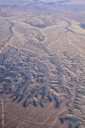 Colorado Rocky Mountains Aerial panoramic views from airplane of abstract Landscapes  peaks  canyons and rural cities in southwest Colorado and Utah. United States of America. USA.