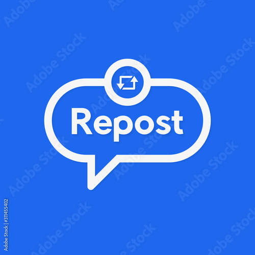 Repost vector linear banner. Social network marketing.