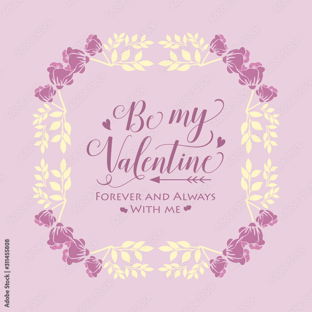 Invitation card of happy valentine, with pink and leaf white floral frame. Vector Invitation card of happy valentine, with pink and leaf white floral frame. Vector
