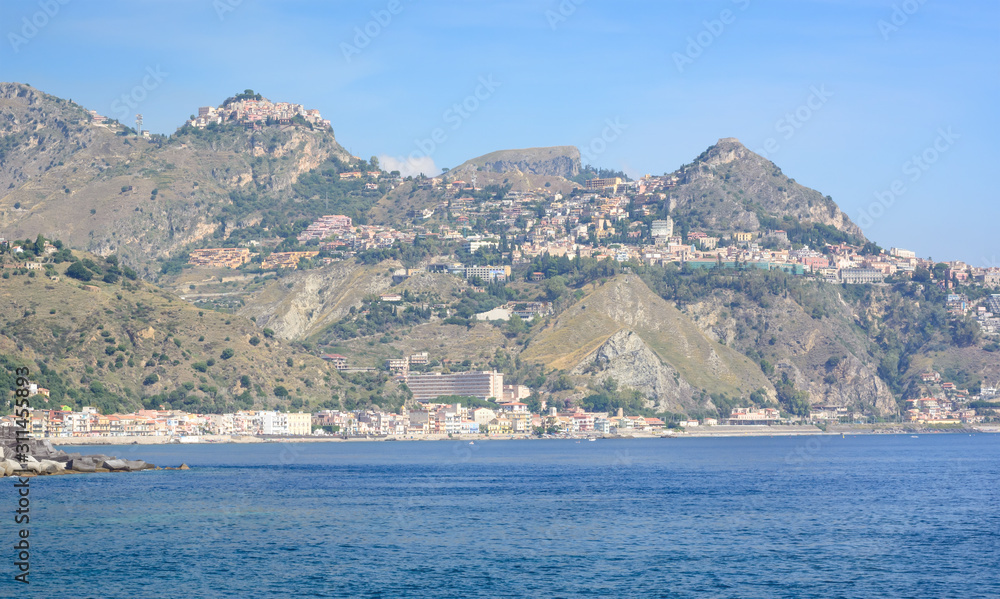 View of Taormina city  in the distance