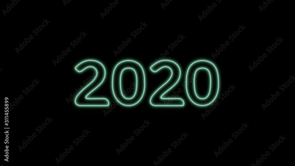 Happy New Year 2020 text design with green light blinking on black background, new year concept design Happy New Year 2020 text design with green light blinking on black background, new year concept design