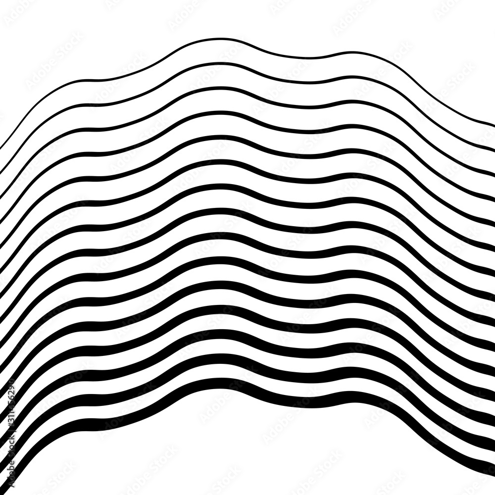 Obraz premium Wavy linear vector background. Black stripes.