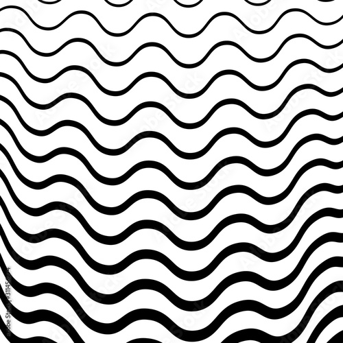 Wavy linear vector background. Black stripes.