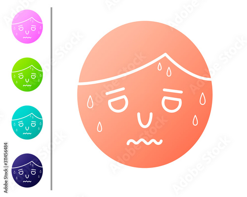 Coral Man with excessive sweating icon isolated on white background. Set color icons. Vector Illustration