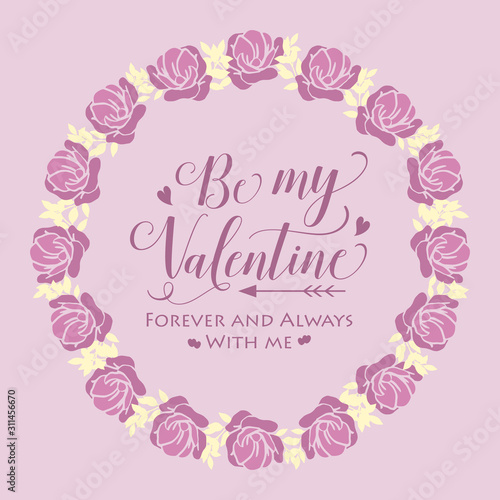 Greeting card happy valentine, with elegant pink and white floral frame. Vector