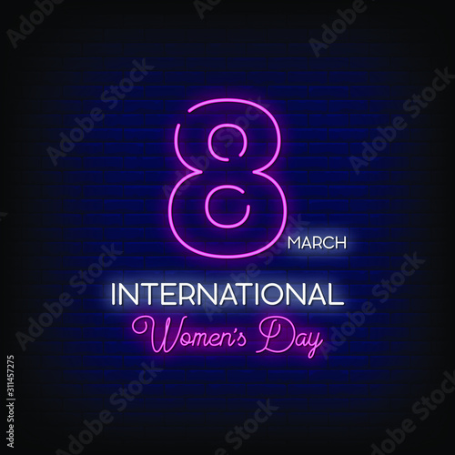 International Women's Day Neon Signs Style Text Vector