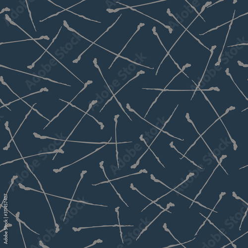Seamless geometric criss cross vector pattern. Modern hand drawn scratch pine needle marks shape. Repeating abstract line background. Trendy grunge surface design textile. All over print swatch tile.