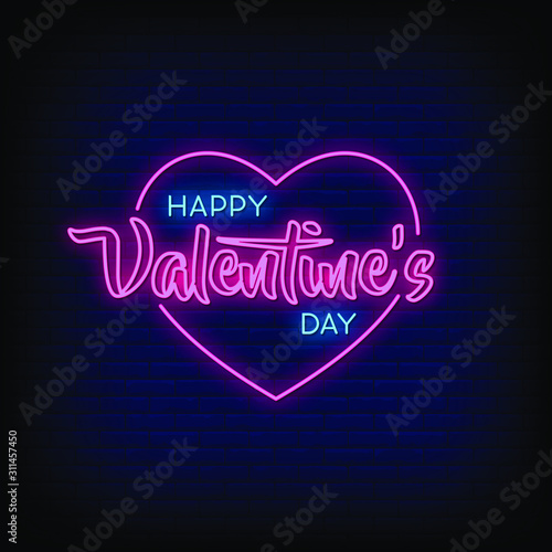 Happy Valentine's Day Neon Signs Style Text Vector