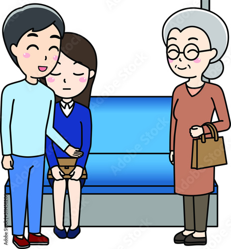 おばあさんに席を譲る男性