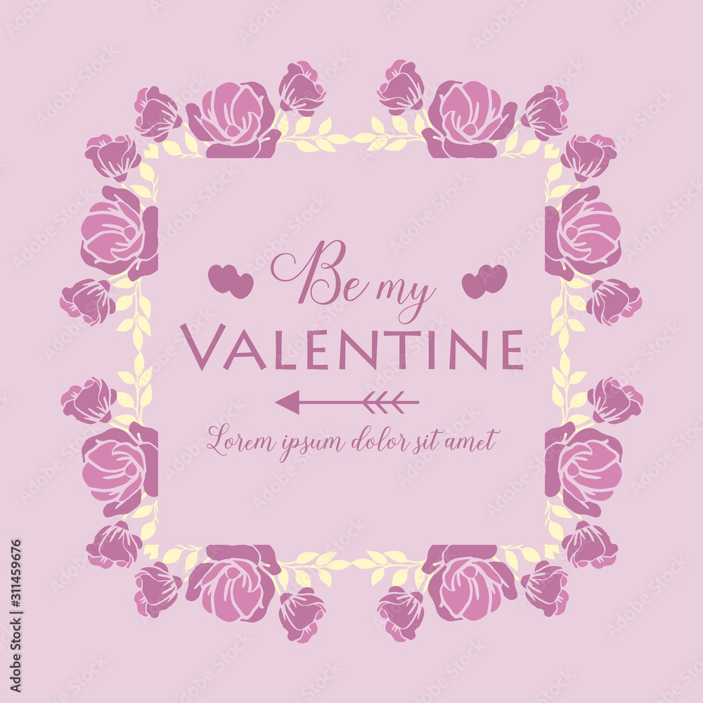 Elegant frame, with ornate pink and white floral, for invitation card happy valentine design. Vector