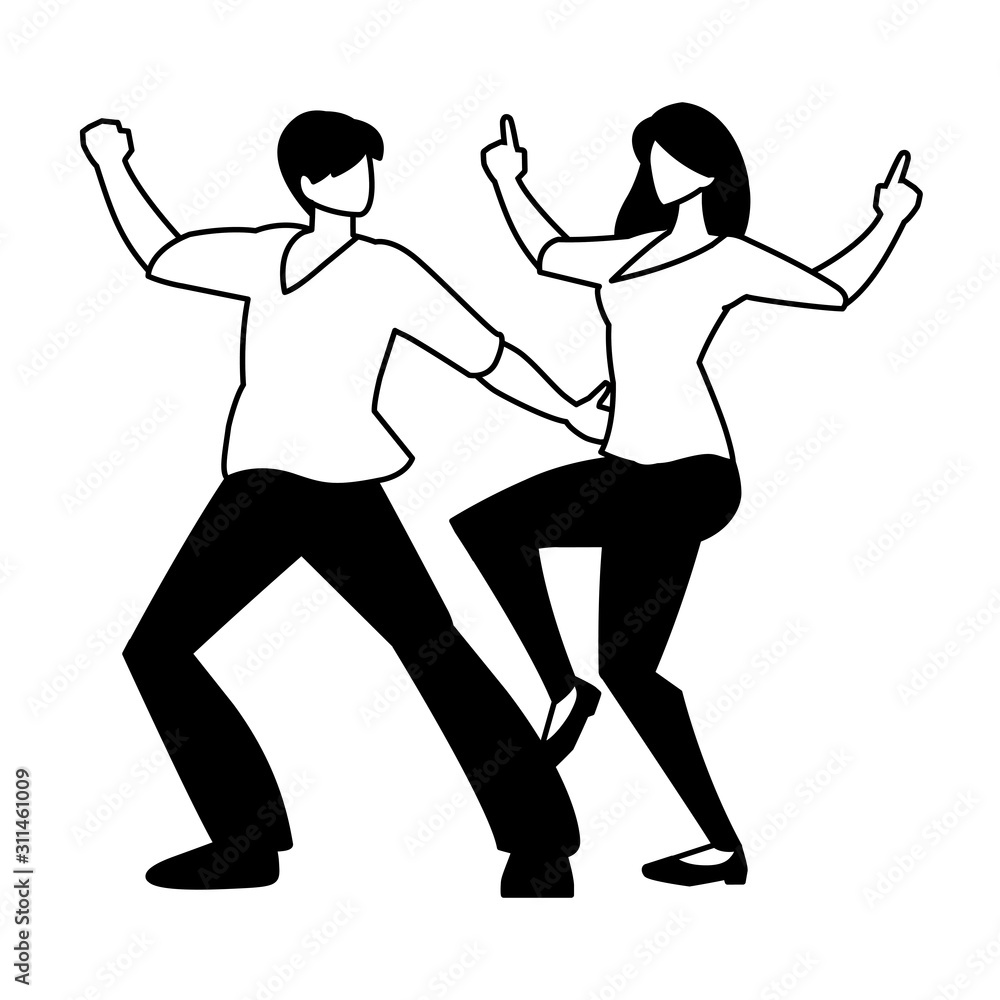 silhouette of couple in pose of dancing on white background silhouette of couple in pose of dancing on white background