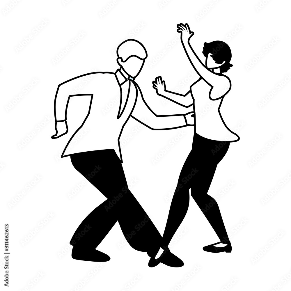 silhouette of couple in pose of dancing on white background silhouette of couple in pose of dancing on white background