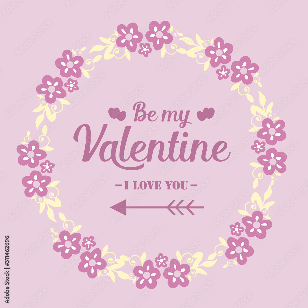 Pattern decor pink and white floral frame, for invitation card happy valentine of unique. Vector