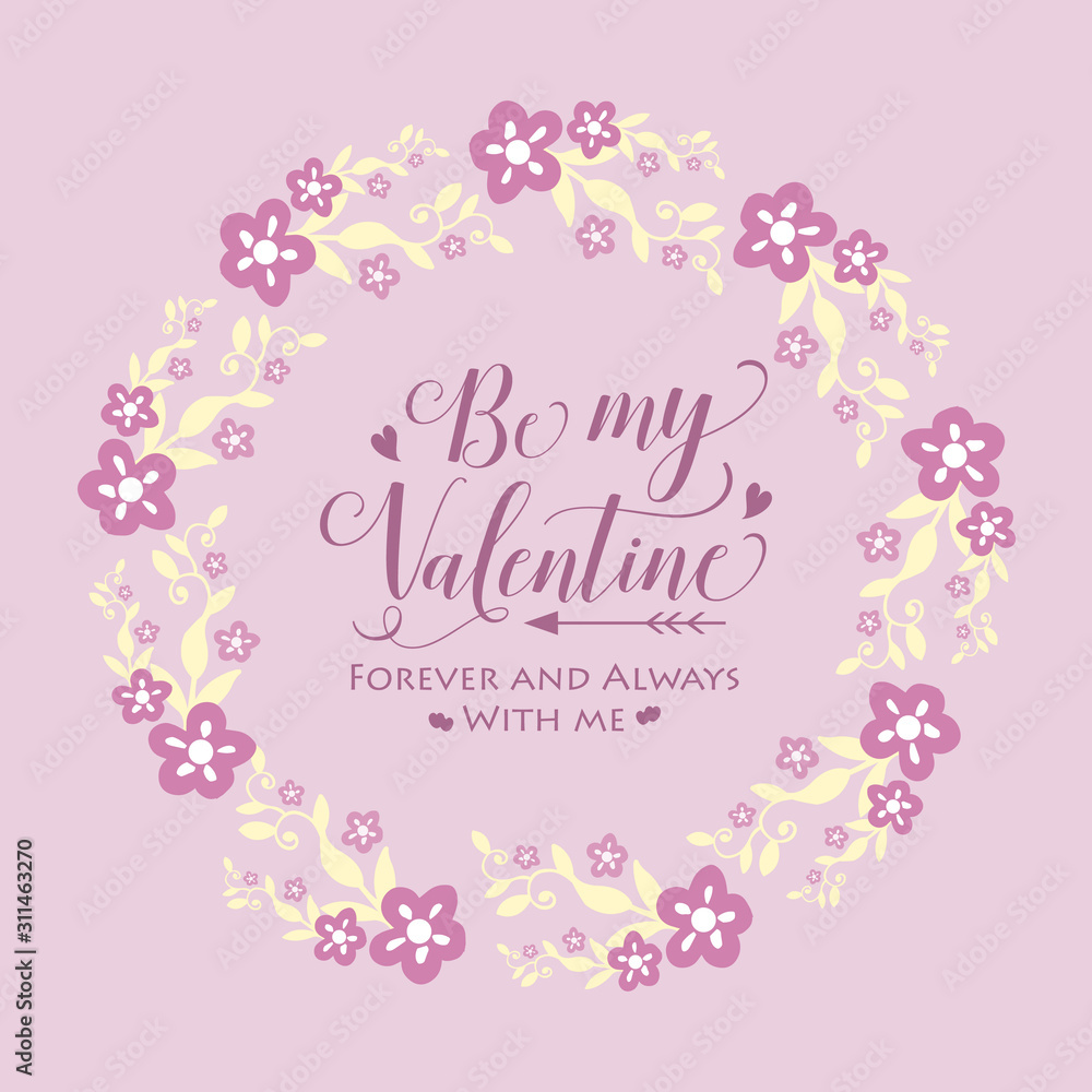 Greeting card design happy valentine, romantic, with pink and white flower frame of seamless. Vector