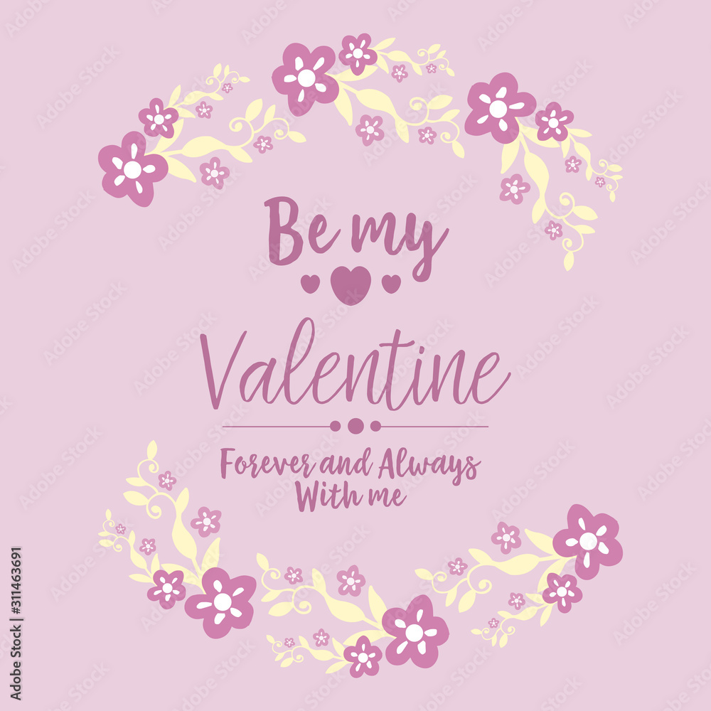 Template of cards happy valentine, with pink and white flower frame of elegant. Vector