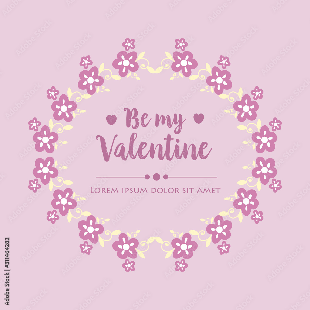 Design pink and white floral frame elegant, for greeting card happy valentine romantic. Vector