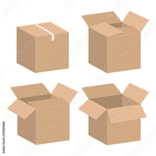 collection of cardboard boxes isolated illustration on white background