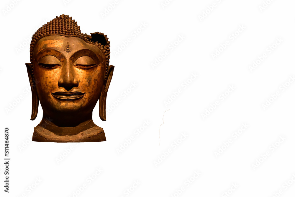 Buddha head image on white background.