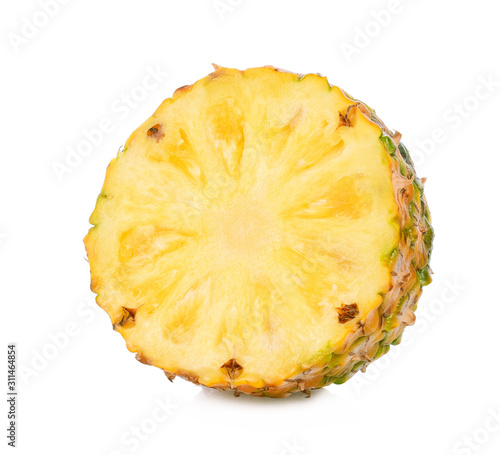 A half of fresh pineapple fruit isolated in white background.