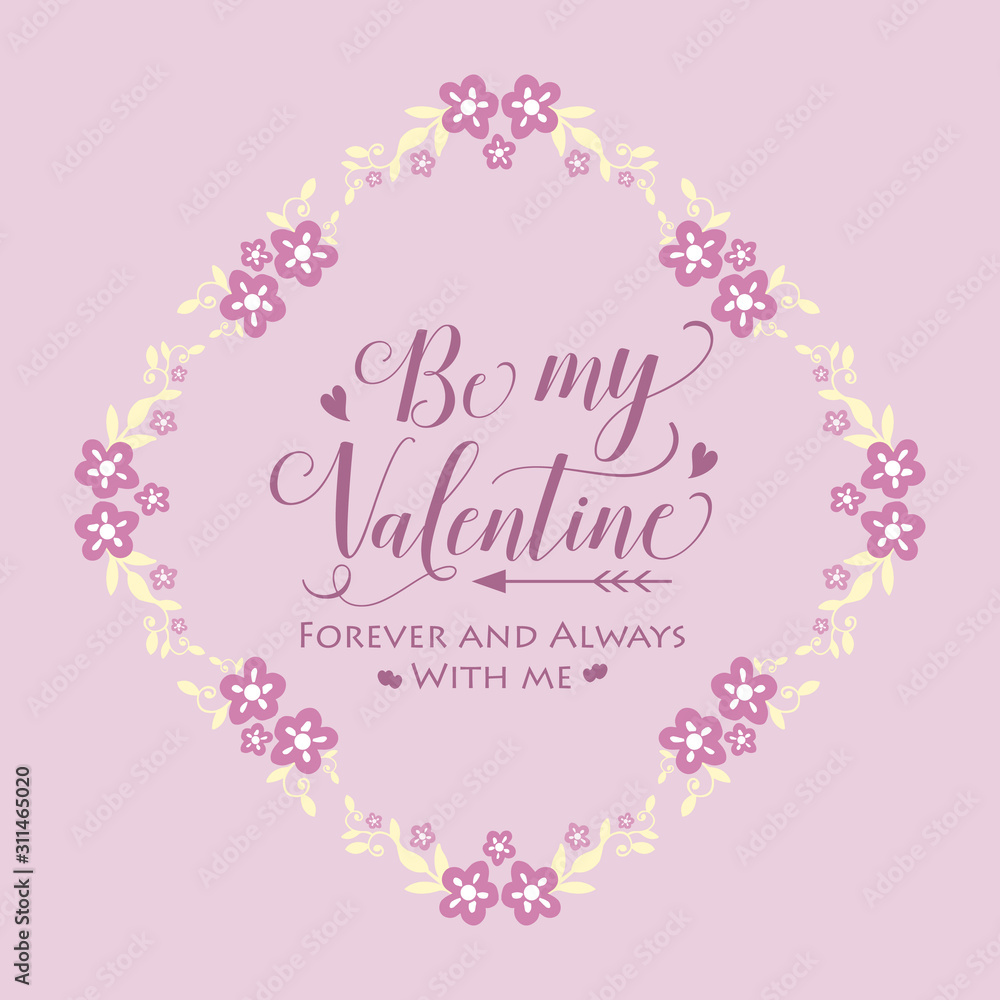 Design greeting card happy valentine elegant, with pink wreath frame. Vector