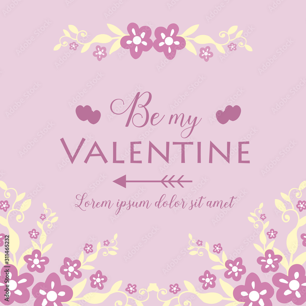 Ornate pink and white floral frame seamless, for card design happy valentine. Vector
