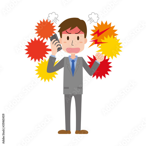 怒る　怒り　クレーム　文句　男性　電話