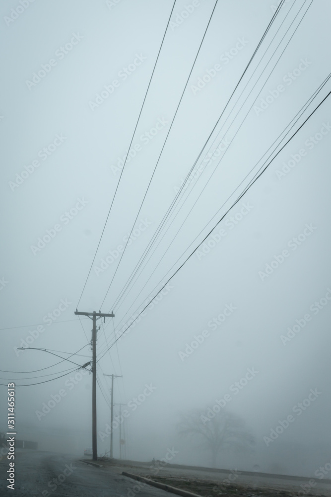 mourning winter fog in the street 