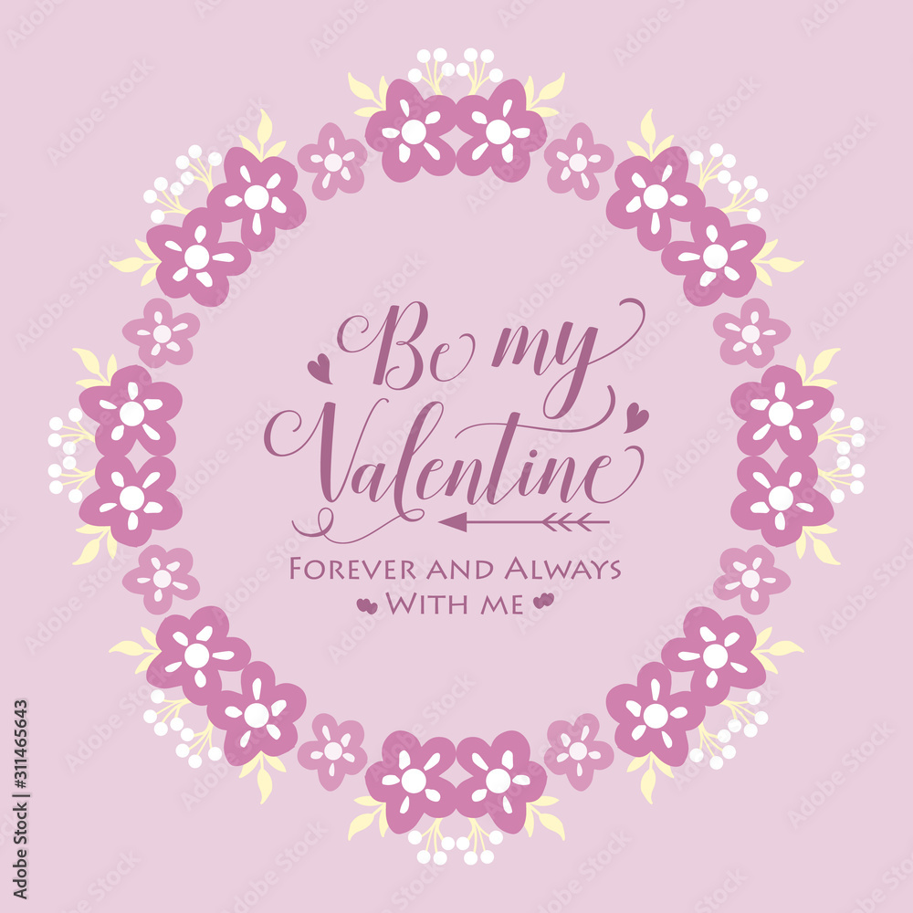 Card decoration unique happy valentine, with pink and white wreath frame elegant. Vector Card decoration unique happy valentine, with pink and white wreath frame elegant. Vector