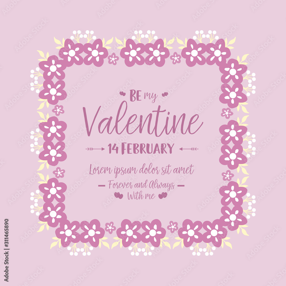 Beautiful pink and white wreath frame, for greeting card decor happy valentine. Vector