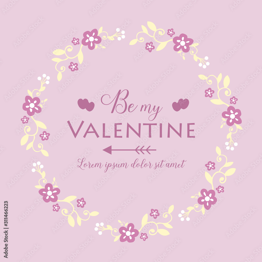 Invitation card happy valentine of elegant, with pink and white flower frame unique. Vector
