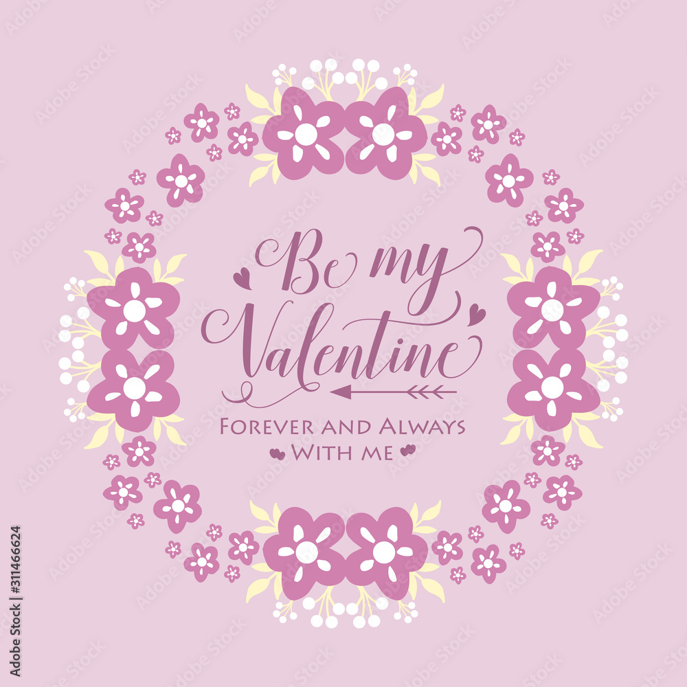 Decoration pink and white floral frame, for poster happy valentine, romantic. Vector