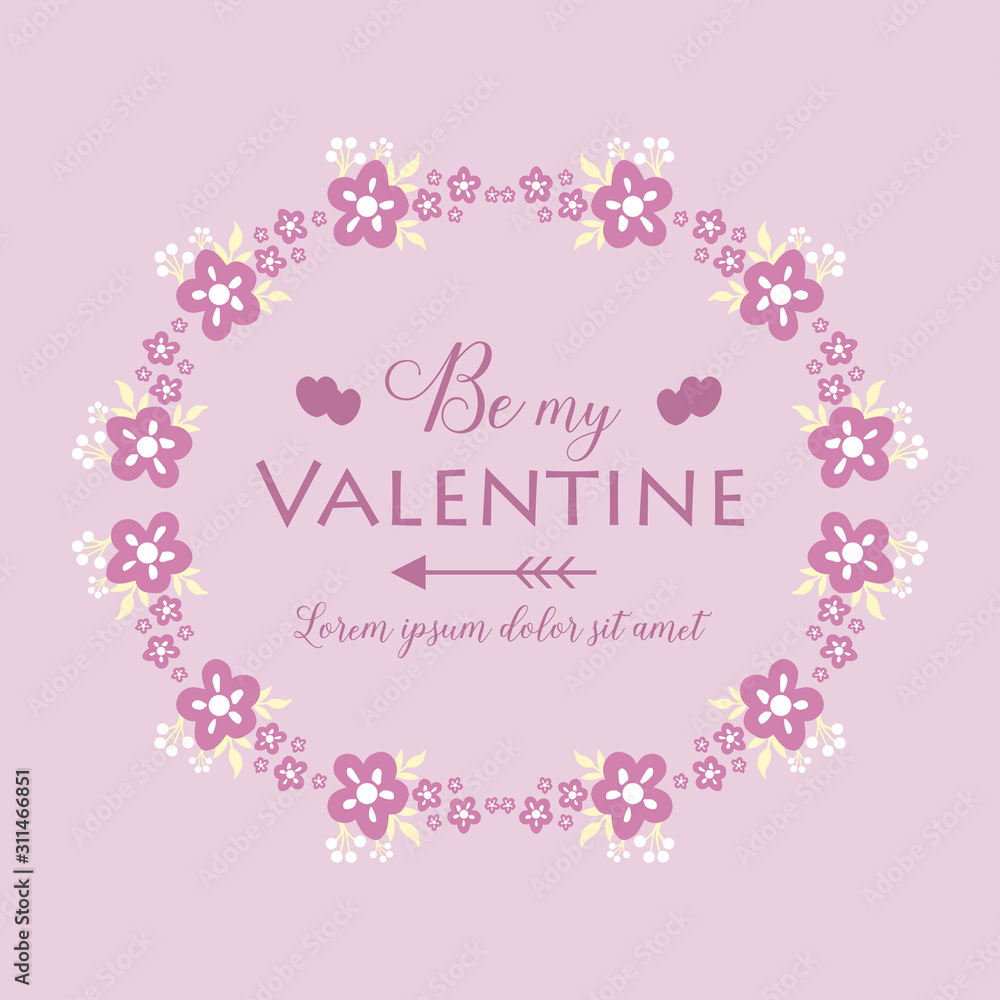 Beautiful frame, with ornate pink and white floral, for greeting card design happy valentine elegant. Vector