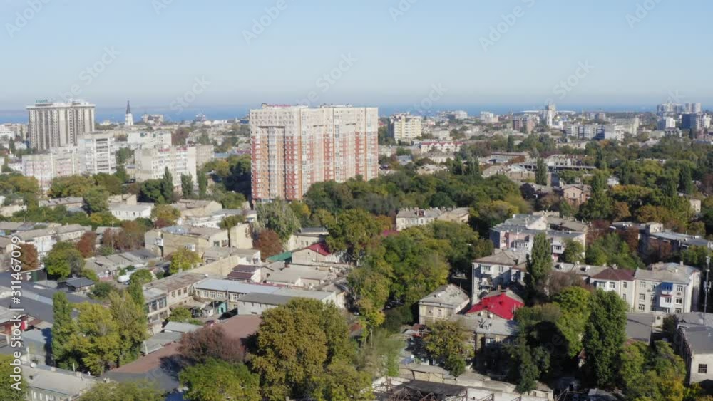 Wide aerial above Odessa Ukraine downtown with Black Sea in background 4K Wide aerial above Odessa Ukraine downtown with Black Sea in background 4K