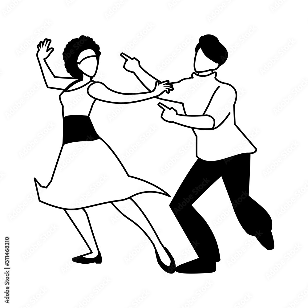 silhouette of couple in pose of dancing on white background silhouette of couple in pose of dancing on white background