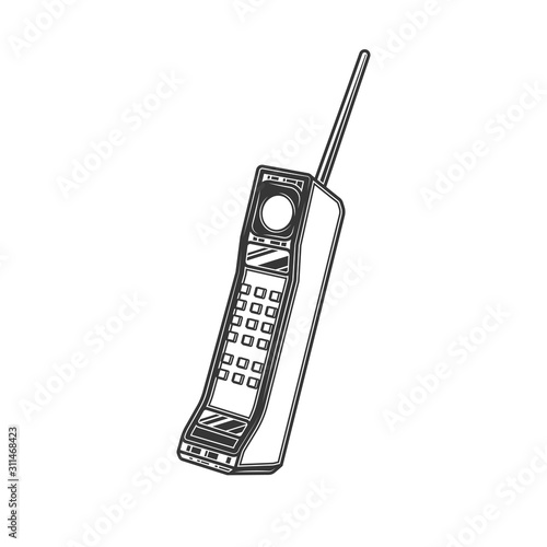 Original contour illustration of wireless retro mobile phone. Coloring