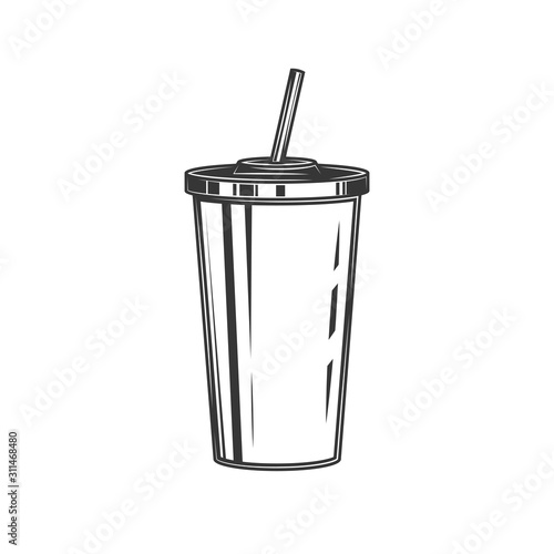 The original contour illustration of a glass of soda with a straw. Coloring